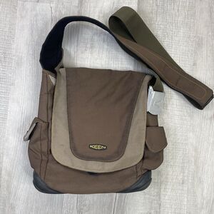 KEEN Hiking Messenger Book Bag Laptop Bag Dark Green Light Brown Rubber Bottom